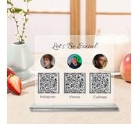 Pahdecor Panneau rectangulaire horizontal personnalisé 3 Qr Code, panneau personnalisé multi-médias sociaux, signalisation de code QR Let's Be Social, scannable Leave a Good Review Panel pour salon de