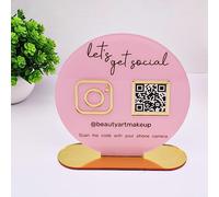 Pahdecor Panneaux en acrylique avec code QR pour médias sociaux - Style minimaliste, couleur claire, support de table, promotionnel/instruction/utilisation d'entrée