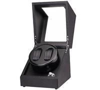PAHION Remontoir Automatique Double pour 2 Montres Coffret De Rangement en Cuir Fibre De Luxe Boîte De Présentation avec Remontoir Et Moteur Silencieux pour Montres Homme/Femme