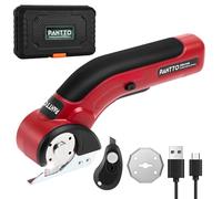 PAHTTO Cisaille électrique Coupe-carton 4 V, 320 tr/min, coupe-rouleau sans fil Coupe-tout universel avec 2 lames auto-affûtantes et chargeur, pour papier, carton, moquette, cuir, tissu (rouge)