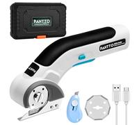 PAHTTO Cisaille électrique pour carton 4 V, 320 tr/min, cisaille à roulette sans fil, cisaille universelle, batterie, avec 2 lames auto-affûtantes et chargeur, pour carton, moquette, cuir, tissu, PVC