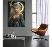 PAHZQPMT Impression sur toile Déesse, Décoration murale Lune, Décoration murale esthétique A (40x50cm/Avec cadre)