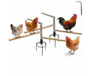 Paiaojia Lot de 2 perchoirs pour poulailler et poulets de jardin, petites barres de perchoir avec prise de terre en métal à 3 broches et barre en bois réglable et remplaçable (bois, 55,9 cm H x 35,6