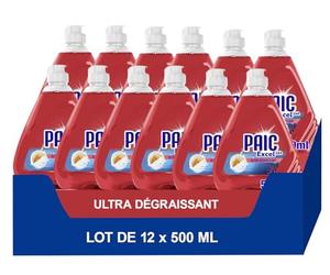 Paic, Liquide Vaisselle Excel Défi 24h, Parfum Pamplemousse, 12 x 500 ml | Produit vaisselle liquide au pouvoir désincrustant 24h, Élimine les résidus secs sans effort, Senteur fraîche et tonique