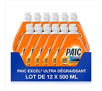 PAIC - Liquide Vaisselle main Paic - Paic Excel² Dégraissant - Formule Active à Froid - Ultra-Dégraissant - 12 x 500 ml