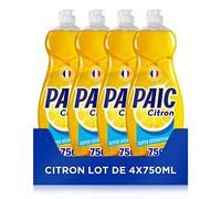 PAIC Liquide Vaisselle Super Dégraissant Citron, Nettoie Dégraisse, Elimine les Mauvaises Odeurs, Lot de 4X750ml