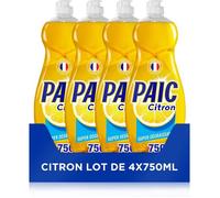 PAIC Liquide Vaisselle Super Dégraissant Citron,Nettoie Dégraisse,Elimine les Mauvaises Odeurs,Lot de 4X750ml