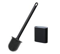 PAIDASHU Brosse de toilette en silicone avec support mural et long manche antidérapant, séchage, nettoyage professionnel en profondeur pour salle de bain (noir)