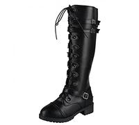 PAIDAXING Bottes de motard en cuir synthétique avec boucle à talons bas et fermeture éclair pour femme - Taille 37-42, Noir , 40 EU