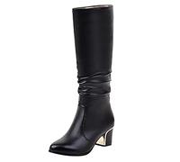 PAIDAXING Bottes d'équitation pour femme - Hauteur au genou - Similicuir - Talon bloc - Bottes d'hiver chaudes - Pointure 36 à 40, Noir , 39.5 EU