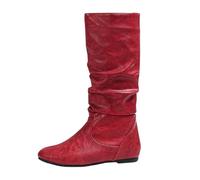 PAIDAXING - Bottes en cuir pour femmes UK - Mi-mollet - Couleur unie - Talon plat - Fermeture éclair latérale - Confortable - Facile à enfiler/retirer - Chaussures antidérapantes - Pour dames