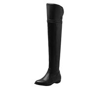 PAIDAXING Bottes montantes au-dessus du genou pour femme - Chic - Pliable - Empilable - En similicuir - Avec fermeture éclair latérale - Couleur unie, Noir , 39.5 EU