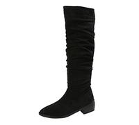 PAIDAXING Bottes montantes pour femme - Bout pointu - Talon épais - En daim - Confortables - Fermeture éclair latérale - Tendance - Couleur unie - Chaussures d'hiver et d'automne, Noir , 39 EU