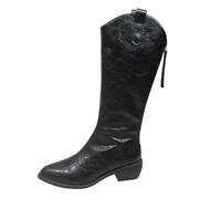 PAIDAXING Bottes montantes pour femme - Talon épais - Semelle souple - En cuir - Style décontracté - Couleur unie - Pour l'automne et l'hiver - Chaussures confortables, Noir , 37 EU