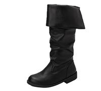 PAIDAXING Bottes pour femme en cuir souple mi-mollet décontractées à bout rond plissées à enfiler Bottes de cowboy tendance solides à talon bas, Noir , 39.5 EU