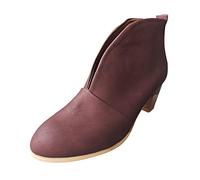 PAIDAXING Bottines à enfiler pour femme avec ouverture sur le devant - Talons carrés mi-bas - Similicuir - Taille 37-40, Rouge, 38 EU