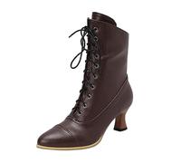 PAIDAXING Bottines de style victorien pour femme - Talon Louis - Lacets croisés - Avec fermeture éclair latérale - Bout pointu - Bottines en cuir rétro pour femme - Élégantes - Automne et hiver