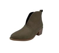 PAIDAXING Bottines en cuir pour femme - Couleur unie - Bout pointu - Chaussures à talons carrés - Confortables et décontractées, A 2 Kaki, 39.5 EU