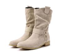 PAIDAXING Bottines en daim pour femme avec boucle - Bout pointu - Talon bloc - Fermeture éclair latérale - Élégantes - Rétro - Décontracté - Grande taille - Coupe large - Chaussures d'extérieur pour
