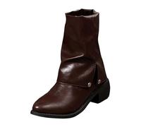 PAIDAXING Bottines mi-mollet à tige large pour femme - Tendance - Talon épais - Antidérapantes - Pour l'automne et l'hiver - Chaussures confortables, marron, 39.5 EU