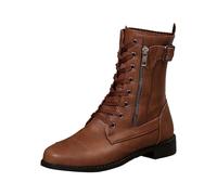 PAIDAXING Bottines mi-mollet en cuir pour femme avec fermeture éclair latérale et boucle - Élégantes et confortables - Chaudes - Pour l'automne et l'hiver, 2 Marron, 40 EU