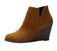 PAIDAXING Bottines pour femme en similicuir suédé mi-bas talons compensés fermeture éclair latérale bottes courtes en velours pour femme décontracté tendance ronde Tode Chelsea Bottines noires et