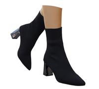 PAIDAXING Bottines pour femme - Grande taille - Mélange de laine - Bout pointu - Talon épais - Extensible - Avec sangle arrière - Design classique - Coupe confortable - Automne et hiver - Chaussures