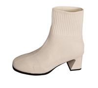 PAIDAXING Bottines pour femme - Grande taille - Mélange de laine - Bout pointu - Talon épais - Extensible - Avec sangle arrière - Design classique - Coupe confortable - Automne et hiver - Chaussures
