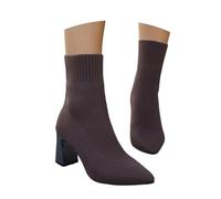 PAIDAXING Bottines pour femme - Grande taille - Mélange de laine - Bout pointu - Talon épais - Extensible - Avec sangle arrière - Design classique - Coupe confortable - Automne et hiver - Chaussures