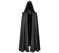 PAIDAXING Cape à capuche unisexe 2 pièces avec capuche en soie pour adulte, costume de sorcière et de diable pour cosplay, Halloween, manteau gothique, Noir , 5XL