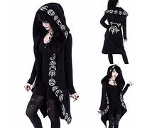 PAIDAXING Cardigan à capuche gothique punk à fermeture éclair pour femme - Long sweat à capuche imprimé diable occulte - Manteau d'extérieur - Noir, 02 - Noir, XL