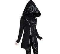 PAIDAXING Cardigan à capuche gothique punk avec fermeture éclair pour femme - Noir