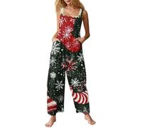 PAIDAXING Combinaison de Noël pour femme - Imprimé Père Noël et bonhomme de neige - Salopette de Noël - Jambe large - Taille haute - Sans manches - Avec poches, 13 - Rouge, L