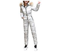 PAIDAXING Combinaison de ski une pièce imperméable et coupe-vent pour femme - Combinaison de ski chaude tout-en-un - Col en fausse fourrure - Combinaison de snowboard à capuche pour sports de plein