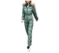 PAIDAXING Combinaison de ski une pièce imperméable et coupe-vent pour femme - Combinaison de ski chaude tout-en-un - Col en fausse fourrure - Combinaison de snowboard à capuche pour sports de plein