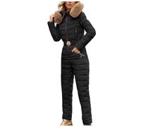 PAIDAXING Combinaison de ski une pièce imperméable et coupe-vent pour femme - Combinaison de ski chaude tout-en-un - Col en fausse fourrure - Combinaison de snowboard à capuche pour sports de plein