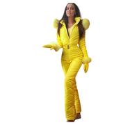 PAIDAXING Combinaison de ski une pièce imperméable et coupe-vent pour femme - Combinaison de ski chaude tout-en-un - Col en fausse fourrure - Combinaison de snowboard à capuche pour sports de plein
