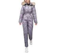 PAIDAXING Combinaison de ski une pièce imperméable et coupe-vent pour femme - Combinaison de ski chaude tout-en-un - Col en fausse fourrure - Combinaison de snowboard à capuche pour sports de plein