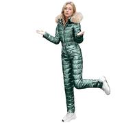 PAIDAXING Combinaison de ski une pièce imperméable et coupe-vent pour femme - Combinaison de ski chaude tout-en-un - Col en fausse fourrure - Combinaison de snowboard à capuche pour sports de plein