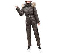 PAIDAXING Combinaison de ski une pièce imperméable et coupe-vent pour femme - Combinaison de ski chaude tout-en-un - Col en fausse fourrure - Combinaison de snowboard à capuche pour sports de plein