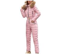 PAIDAXING Combinaison de ski une pièce imperméable et coupe-vent pour femme - Combinaison de ski chaude tout-en-un - Col en fausse fourrure - Combinaison de snowboard à capuche pour sports de plein