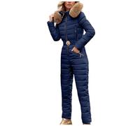PAIDAXING Combinaison de ski une pièce imperméable et coupe-vent pour femme - Combinaison de ski chaude tout-en-un - Col en fausse fourrure - Combinaison de snowboard à capuche pour sports de plein