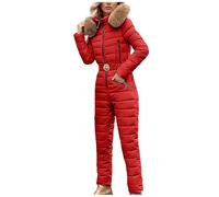 PAIDAXING Combinaison de ski une pièce imperméable et coupe-vent pour femme - Combinaison de ski chaude tout-en-un - Col en fausse fourrure - Combinaison de snowboard à capuche pour sports de plein