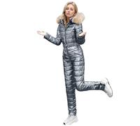 PAIDAXING Combinaison de ski une pièce imperméable et coupe-vent pour femme - Combinaison de ski chaude tout-en-un - Col en fausse fourrure - Combinaison de snowboard à capuche pour sports de plein