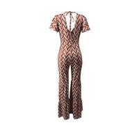PAIDAXING Combinaison d'été évasée à manches courtes et col en V pour femme - Imprimé bohème - Taille haute - Jambe large - Pour le travail, les fêtes, les clubs, les mariages, rose, XL