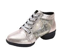 PAIDAXING Compensées Noir Bout Fermé Chaussures de danse confortables décontractées pour femmes chaussures de danse latine à talons Salsa Tango fête Bottines Pour Femmes Talon Bout Ouvert (Gold, 39)