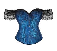 PAIDAXING Corset à épaules dénudées à lacets avec baleines pour femme - Haut bustier overbust Renaissance - Sculptant - Lingerie vintage à broderie florale - Gaine enveloppante à la taille