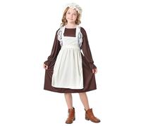 PAIDAXING Costume de paysanne colonial pour fille avec jupe et foulard - Déguisement médiéval pour Halloween, la semaine du livre, tenue historique de jeu