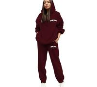 PAIDAXING Ensemble Complet de Survêtement pour Femme Set de 2 Pièces Vêtements de Détente Impression de Lettres Sweat-shirt à Capuche et Pantalon de Jogging Grande Taille Manches Longues Capuche