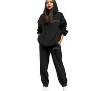 PAIDAXING Ensemble de survêtement pour femmes Ensemble complet UK 2 pièces Vêtements de détente Impression de lettres Sweat-shirt à capuche et pantalon de jogging Grande taille Manches longues Capuche